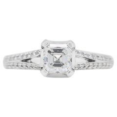 Dazzling 0.89ct Emerald Cut Diamond Pave Ring in 18K White Gold