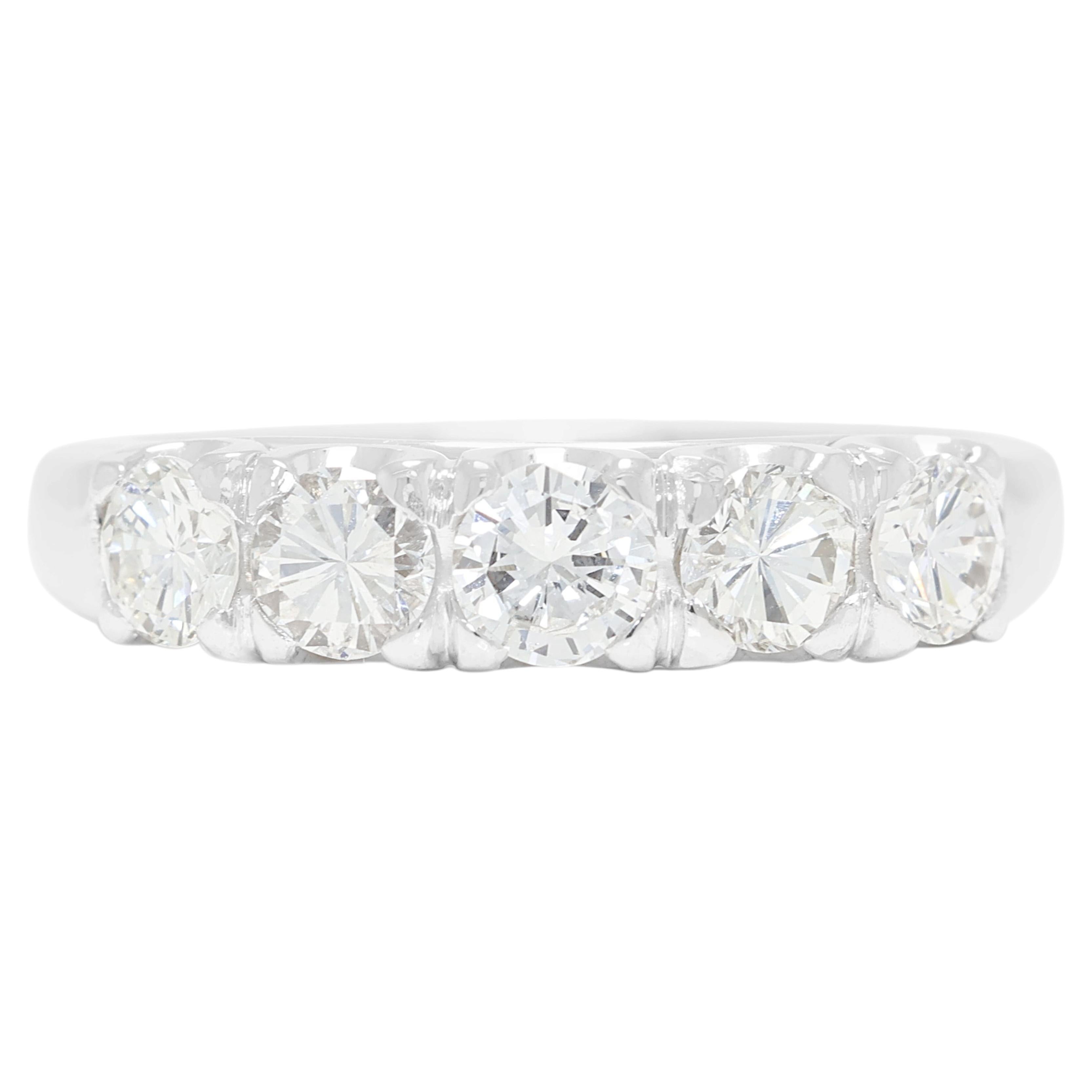 Dazzling 0.90ct Natural Diamond Round Brilliant Five-Stone Band in Platinum