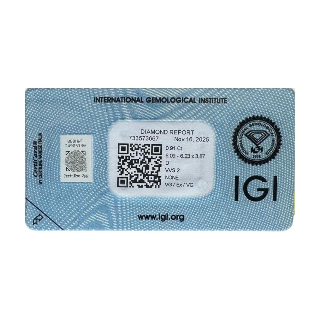 Abbagliante diamante rotondo da 0,91 carati - certificato IGI in vendita 3