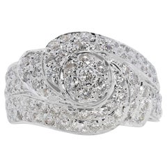 Dazzling 0.93ct Natural Diamond Rose-Shaped Ring in 18K White Gold