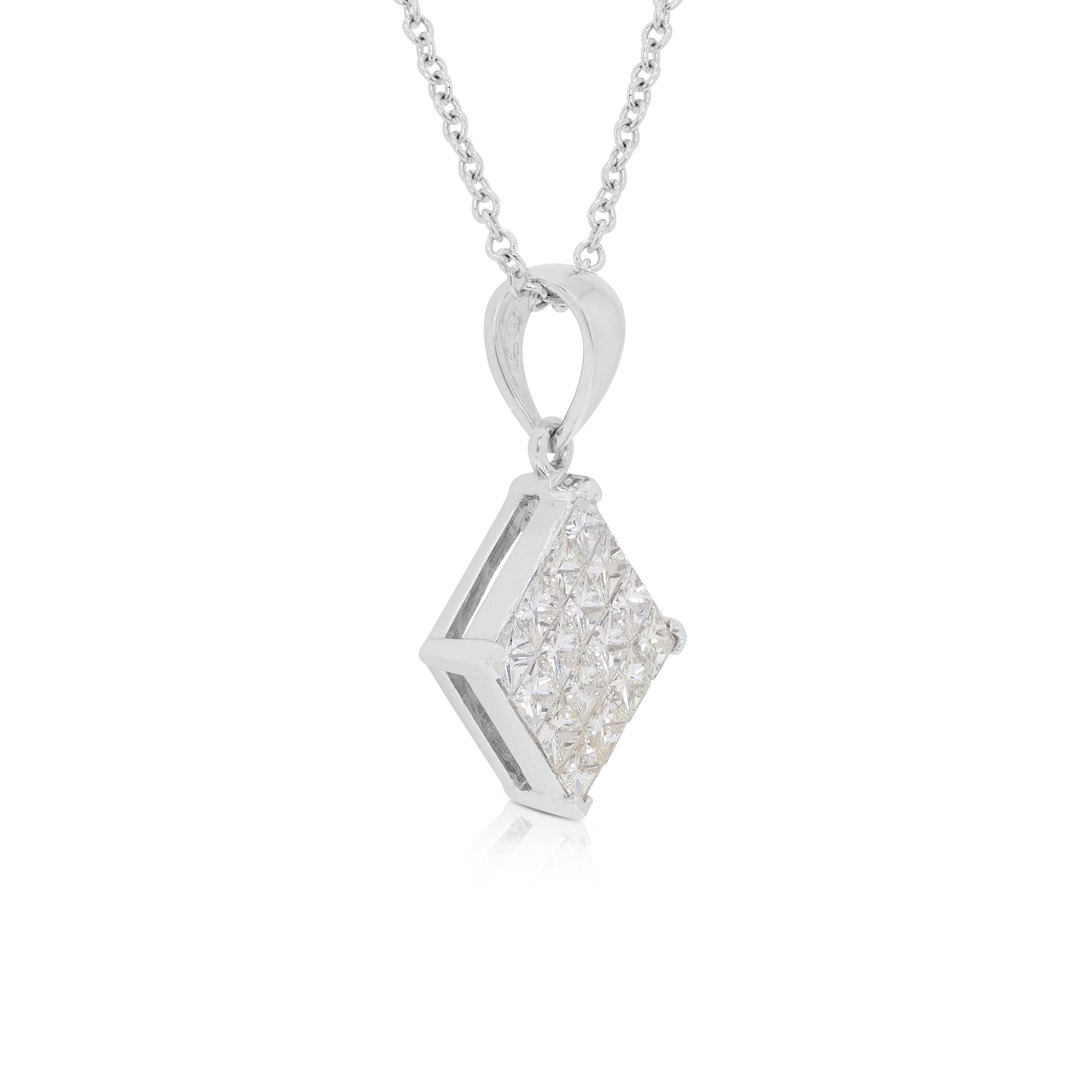 Princess Cut Dazzling 0.96 Natural Diamond Necklace in 18K White Gold For Sale