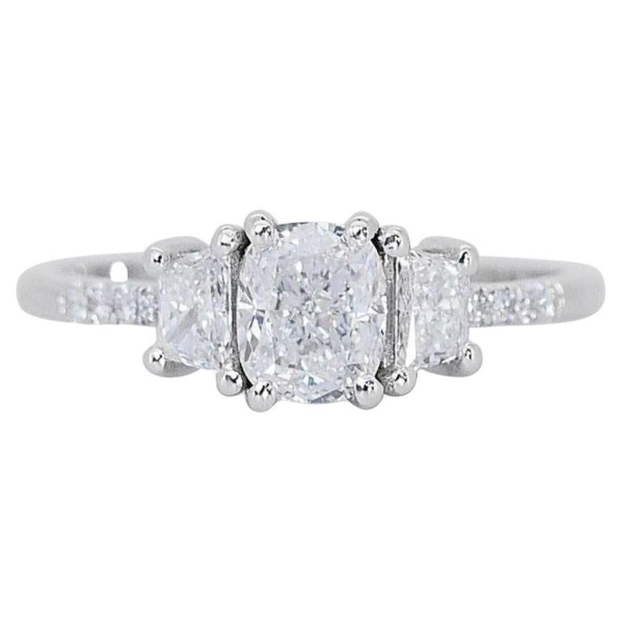 Dazzling 1 Carat Cushion Diamond Ring in 18K White Gold For Sale