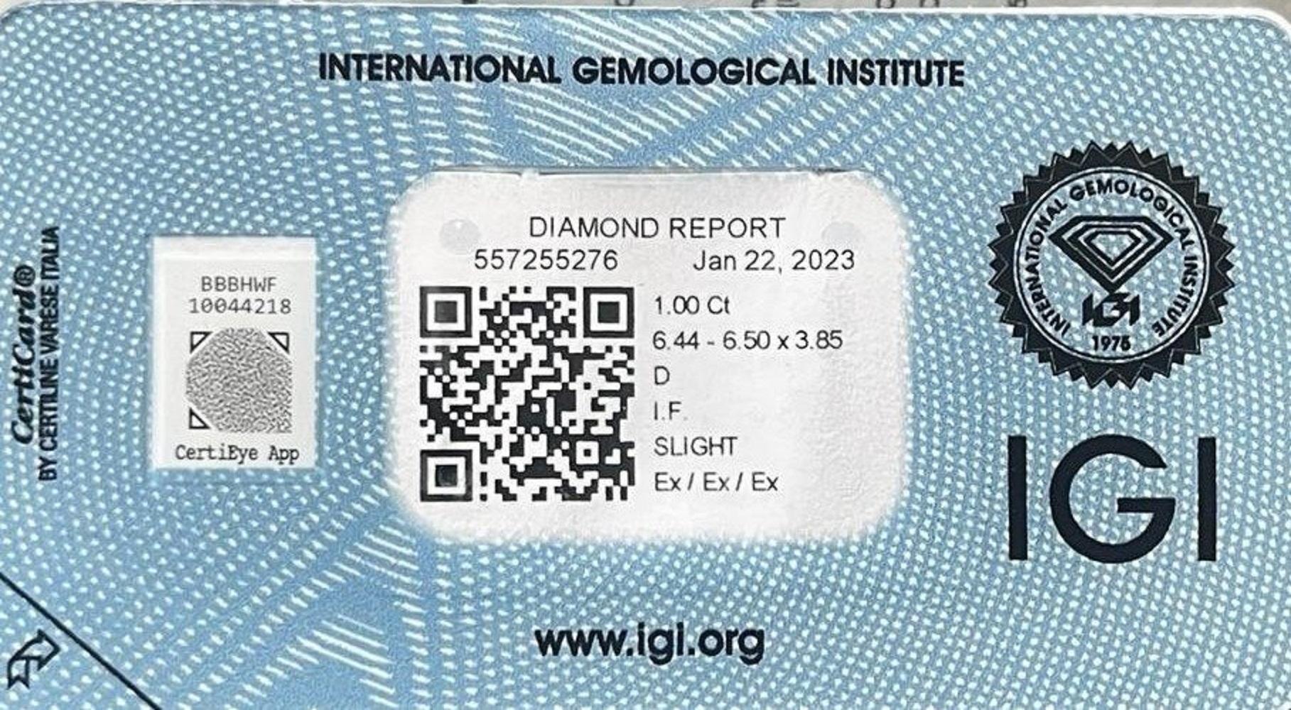 Dazzling 1 Pc Falwless Natural Diamond with 1.00 Ct Round D If IGI Certificate 2