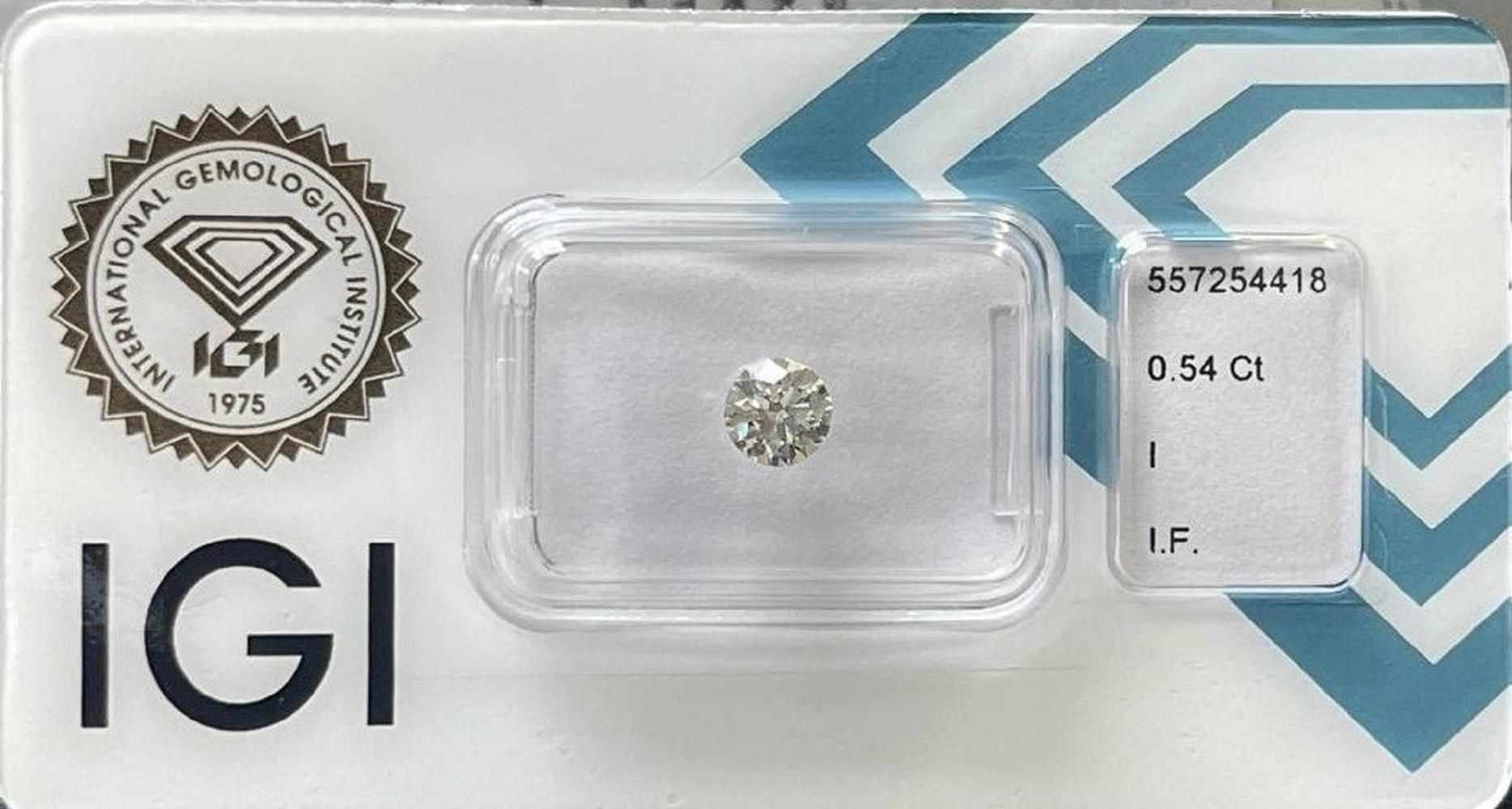 Dazzling 1 Pc Flawless Natural Diamond with 0.54 Ct  Round I IF IGI Certificate 3