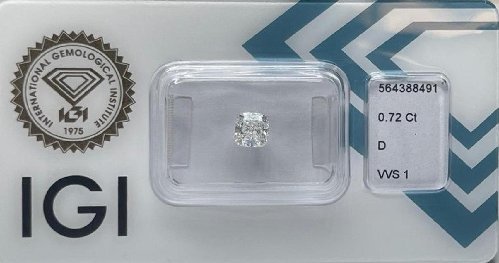 Dazzling 1 Pc Natural Diamond with 0.72ct Cushion D VVS1 IGI Certificate 1
