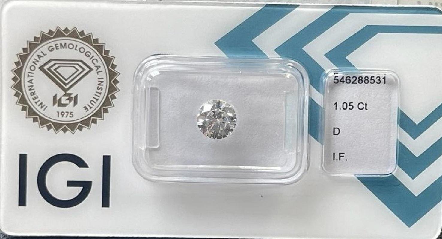 Round Cut Dazzling 1 pc Natural Diamond with 1.05 ct Round D IF GIA Certificate For Sale