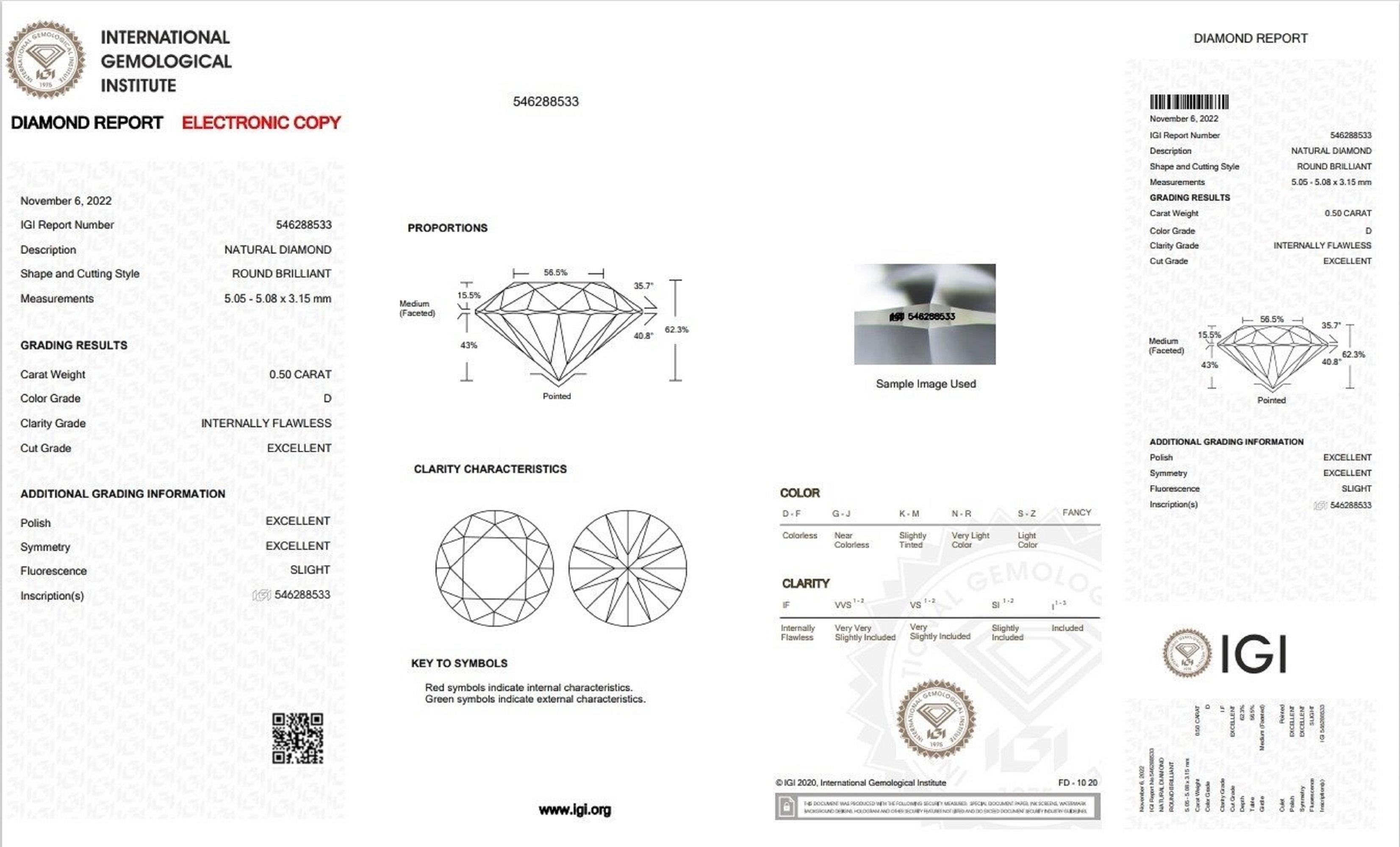 Round Cut Dazzling 1 pc Round Natural Diamond with 0.50 ct D IF - IGI Certificate