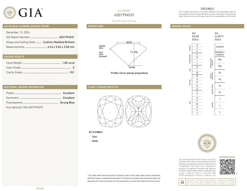Abbagliante diamante a forma di cuscino con doppio taglio ideale eccellente da 1,00ct - Certificato GIA

Brilliantemente realizzato per affascinare, questo diamante da 1,00 ct con taglio a cuscino è una scelta spettacolare per qualsiasi gioielleria.