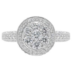 Dazzling 1.01ct Natural Diamond 18K White Gold Halo Pave Ring