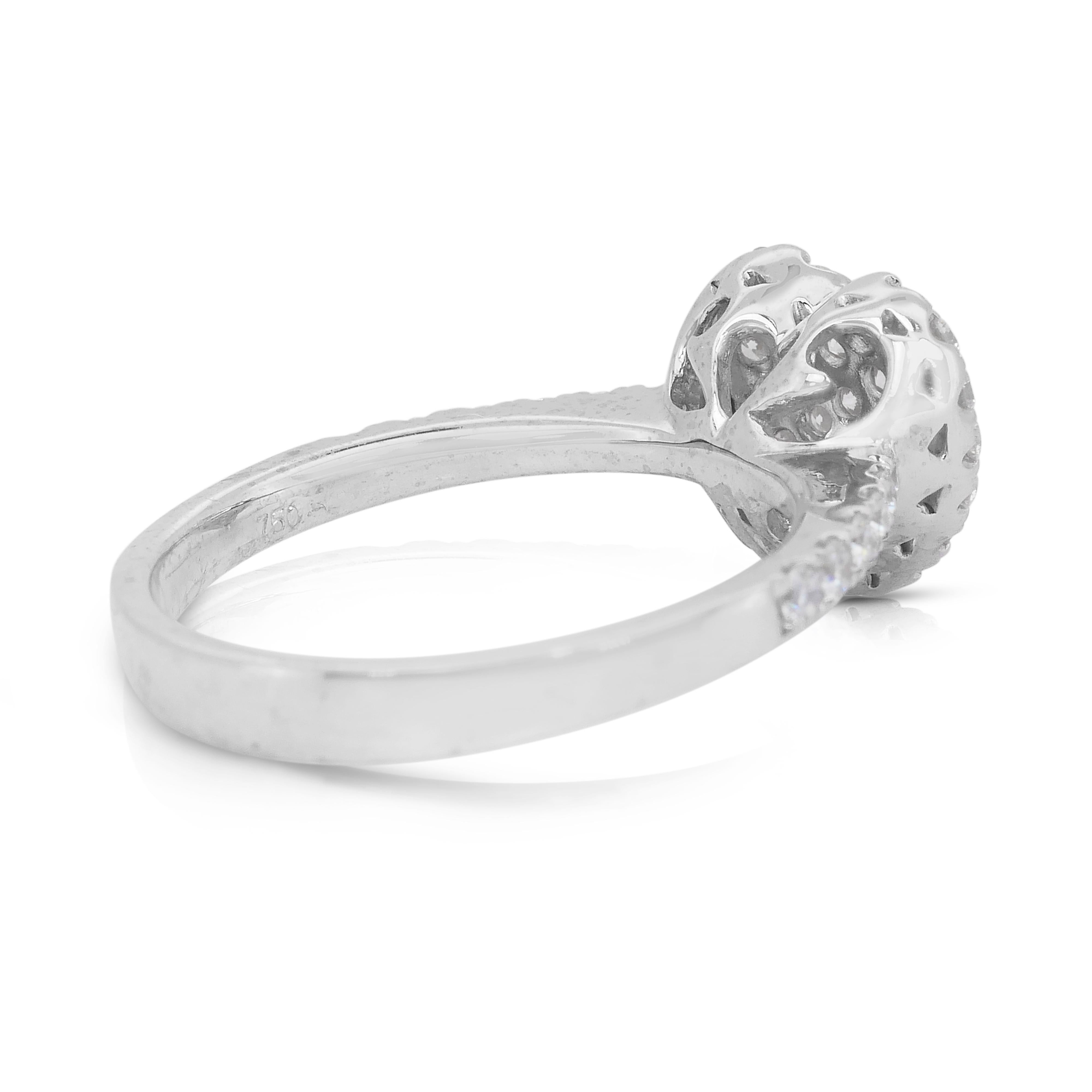 Anello a forma di cuore con 1,03 carati di diamanti in oro bianco 18 carati - certificato IGI in vendita 1