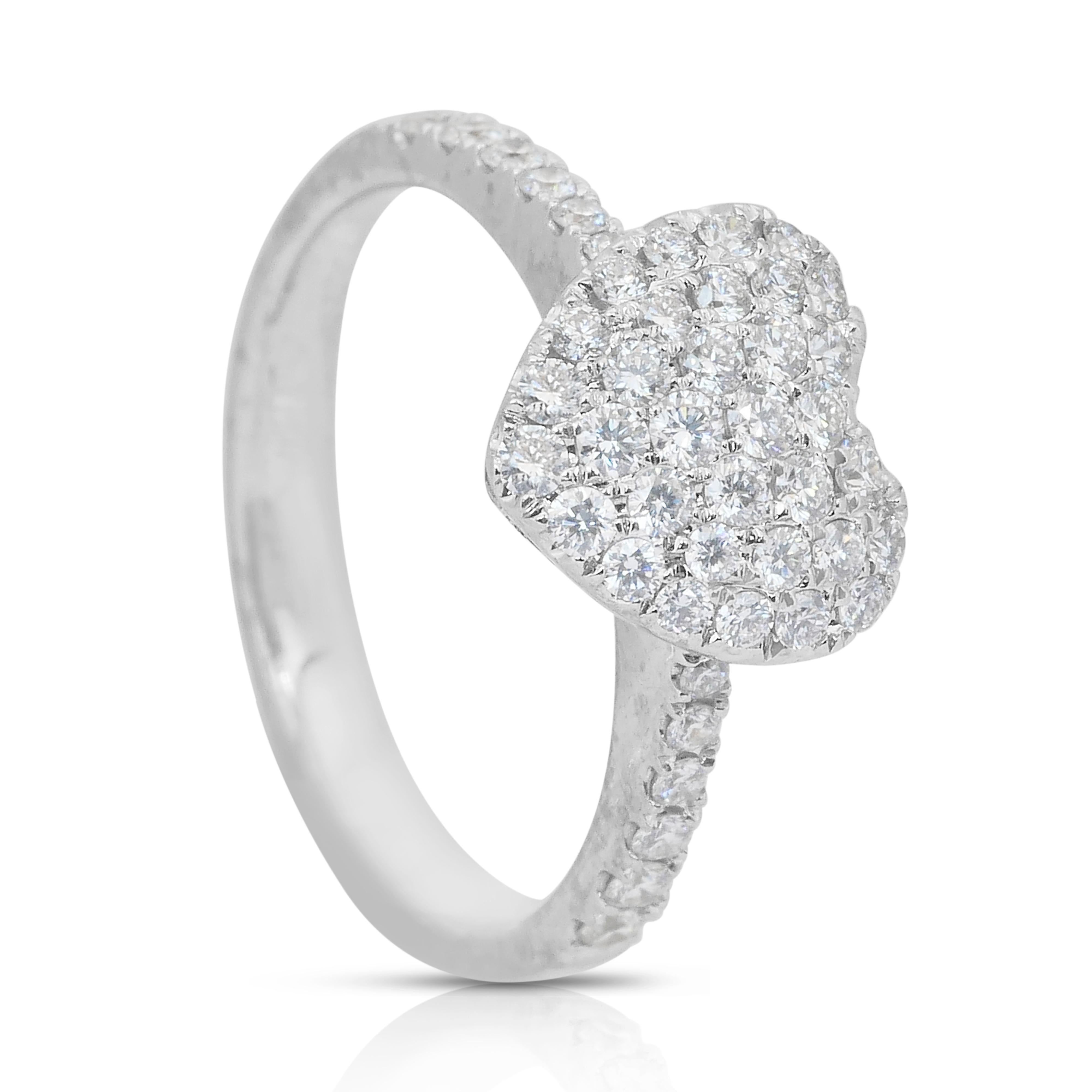 Anello a forma di cuore con 1,03 carati di diamanti in oro bianco 18 carati - certificato IGI in vendita 3