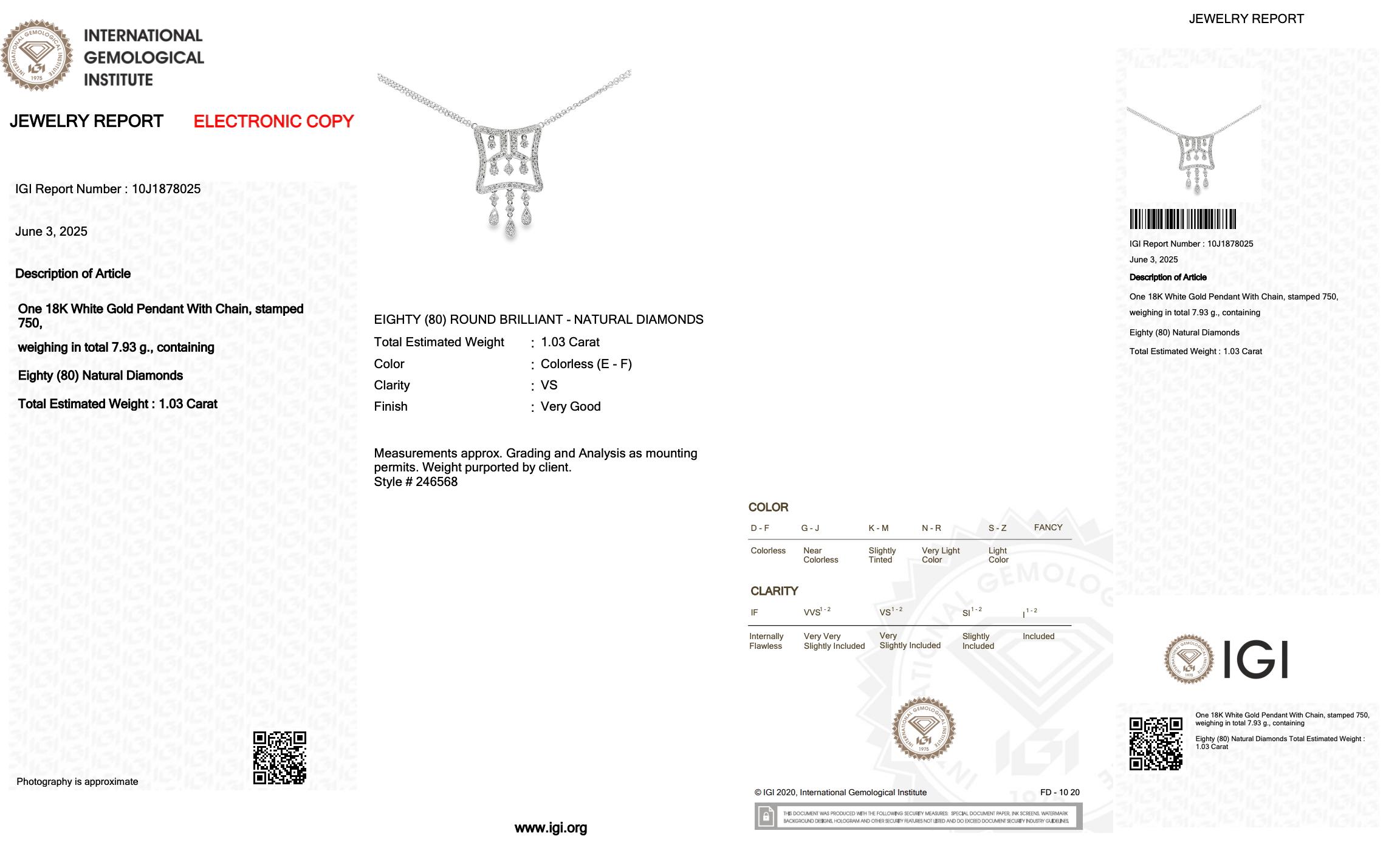 Collier éblouissant de 1,03ct de diamants en or blanc 18k - certifié IGI Pour femmes en vente