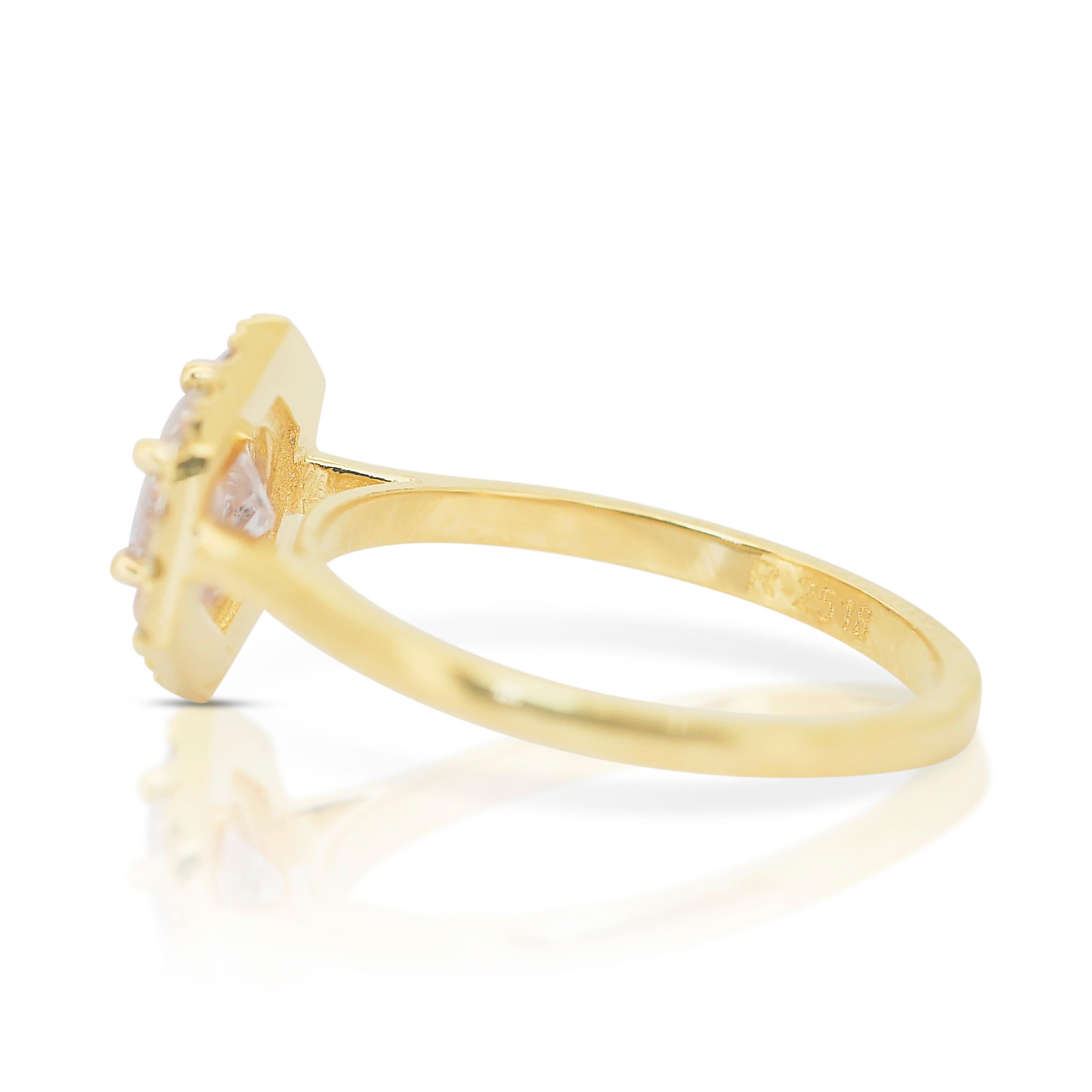 Schillernder 1,07 Karat Diamanten Halo-Ring aus 18 Karat Gelbgold - IGI-zertifiziert (Rundschliff)