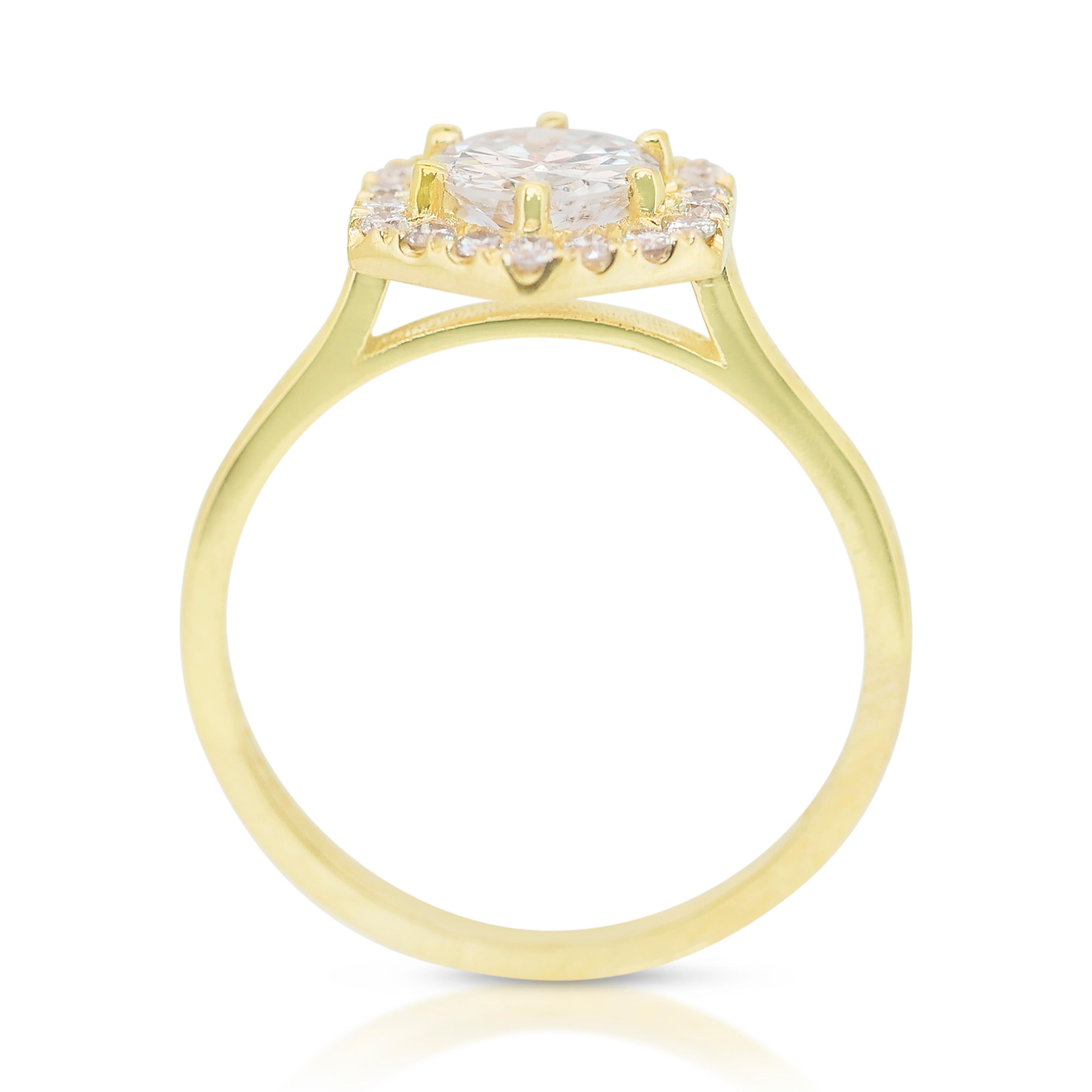 Schillernder 1,07 Karat Diamanten Halo-Ring aus 18 Karat Gelbgold - IGI-zertifiziert 2
