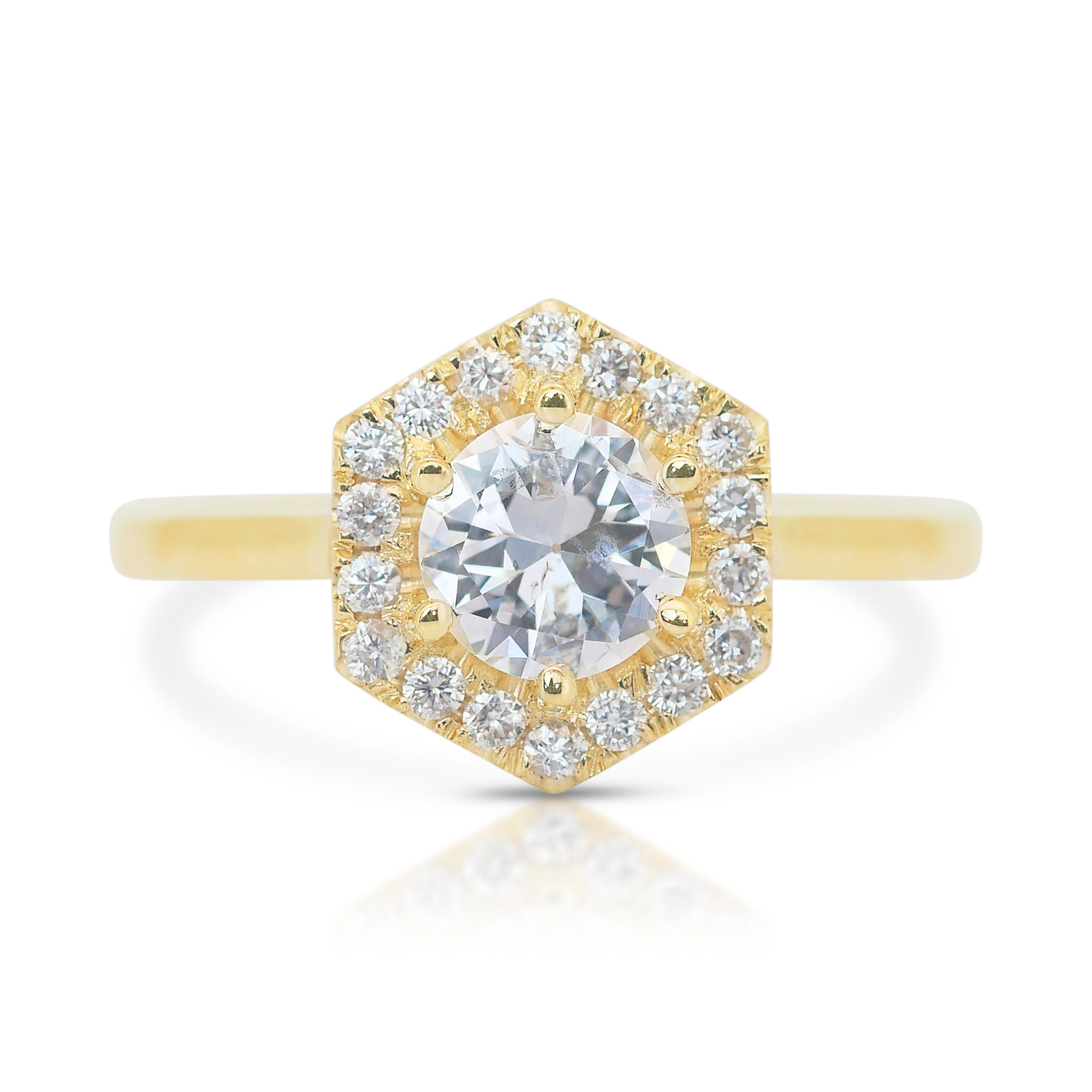 Schillernder 1,07 Karat Diamanten Halo-Ring aus 18 Karat Gelbgold - IGI-zertifiziert 3