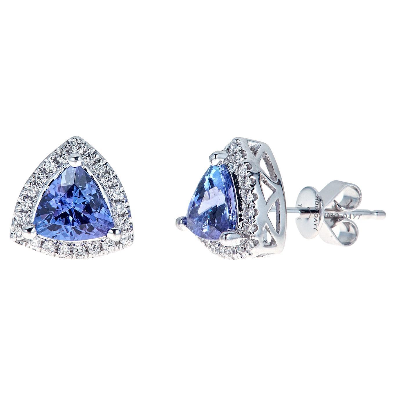 Dazzling 10K White Gold Trillion Cut Tanzanite Earrings with Diamonds