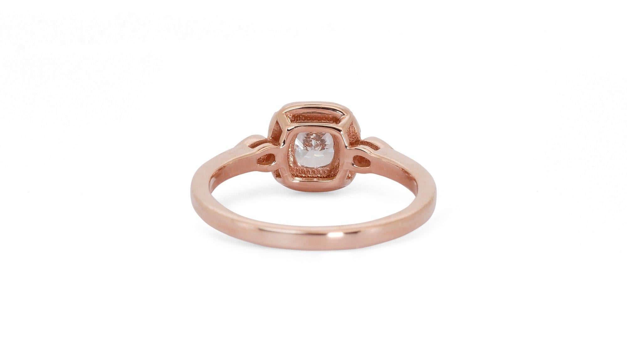 Dazzling 1.10ct Diamonds Halo Ring in 18k Rose Gold - GIA Certified For Sale 1