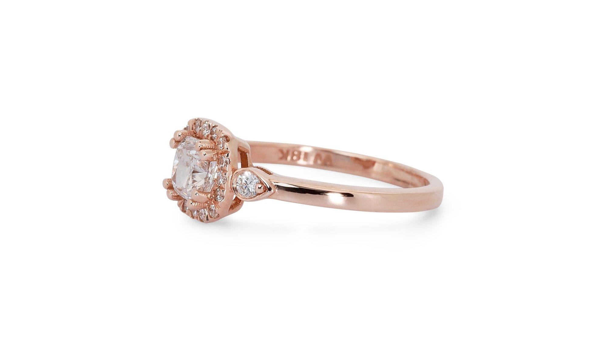 Abbagliante anello aureolato con 1,10 carati di diamanti in oro rosa 18 carati - certificato GIA in vendita 2