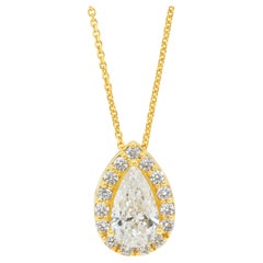 Dazzling 1.10ct Diamonds Necklace with Halo Pendant in 18k Yellow Gold