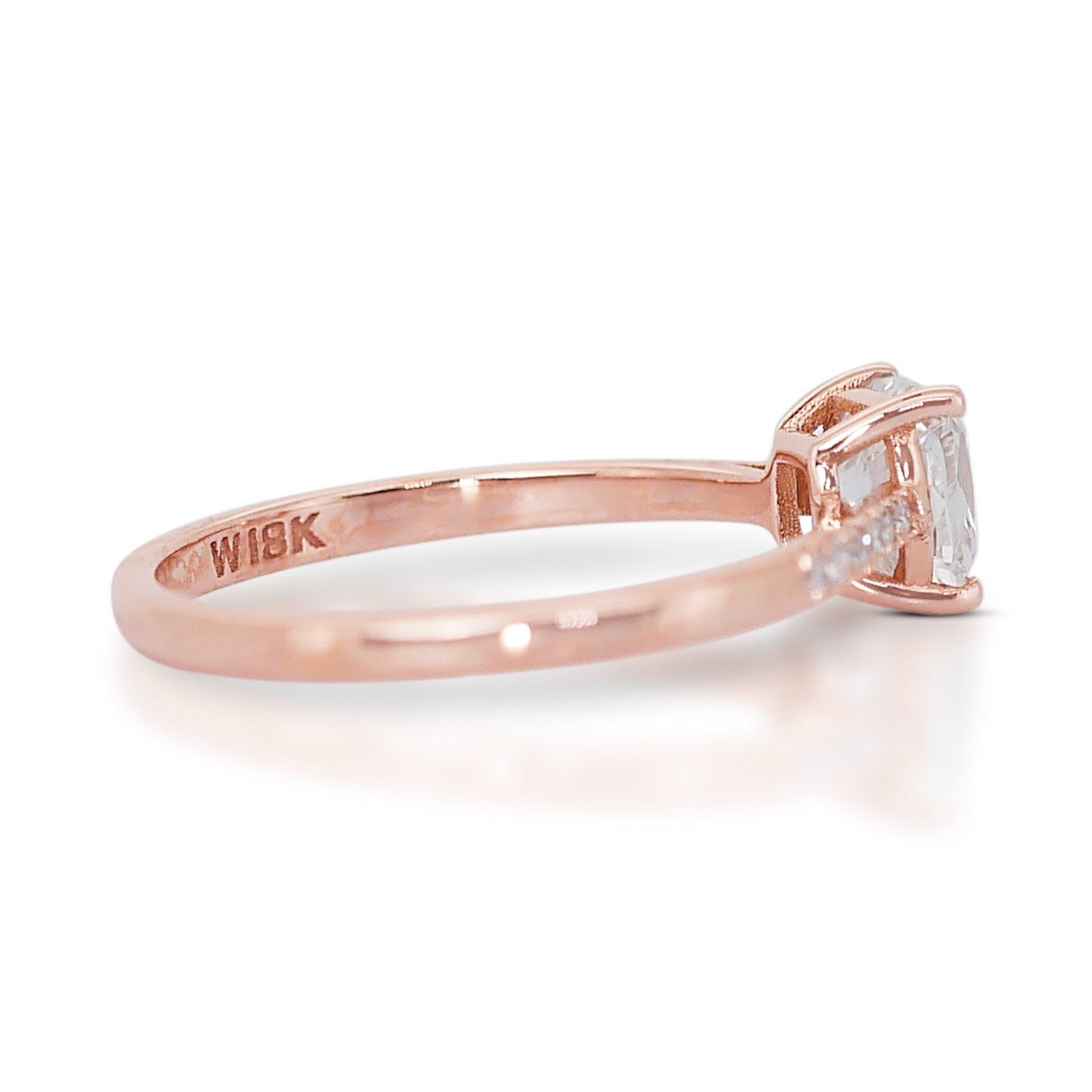Abbagliante anello con pavé di diamanti doppio taglio ideale eccellente da 1,10 carati in oro rosa 18 carati In condizioni Nuovo in vendita a רמת גן, IL