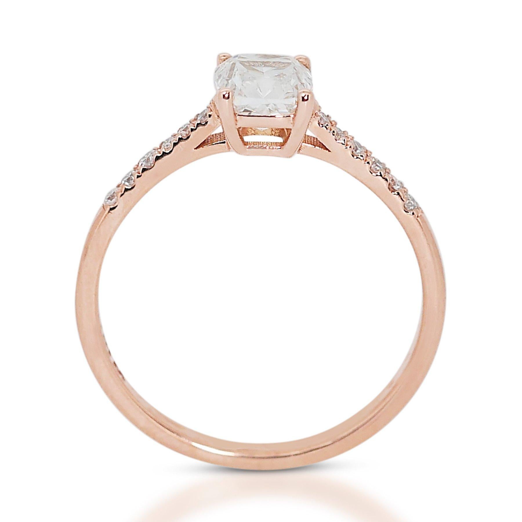 Abbagliante anello con pavé di diamanti doppio taglio ideale eccellente da 1,10 carati in oro rosa 18 carati in vendita 2