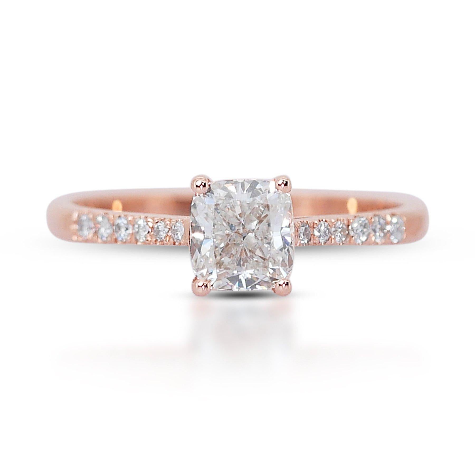 Abbagliante anello con pavé di diamanti doppio taglio ideale eccellente da 1,10 carati in oro rosa 18 carati in vendita 3