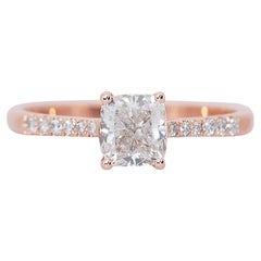 Éblouissante bague en or rose 18 carats avec pavé de diamants de taille idéale de 1,10 carat
