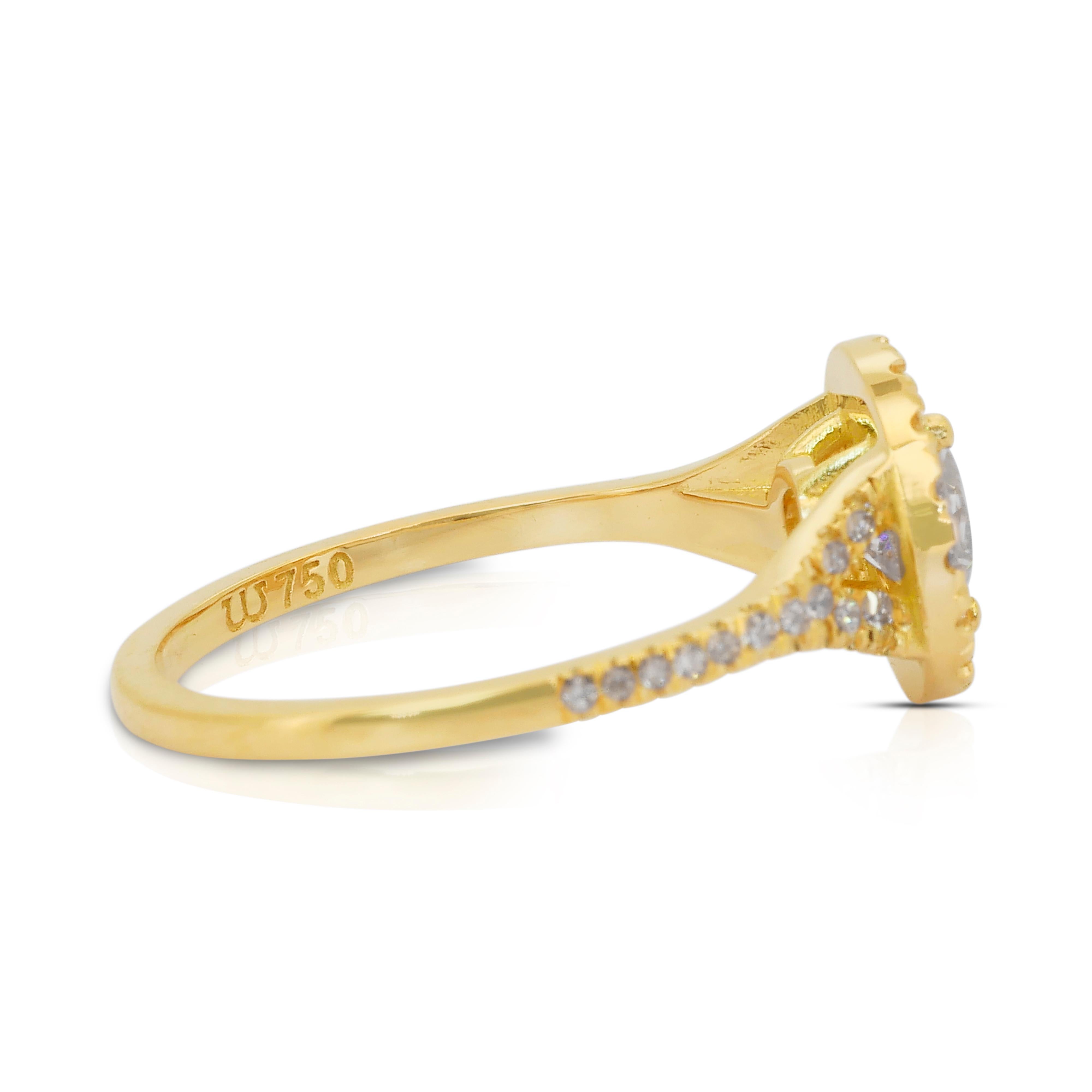 Dazzling 1.14ct Diamonds Halo Ring in 18k Yellow Gold - IGI Certified en Nuevo estado para la venta en רמת גן, IL