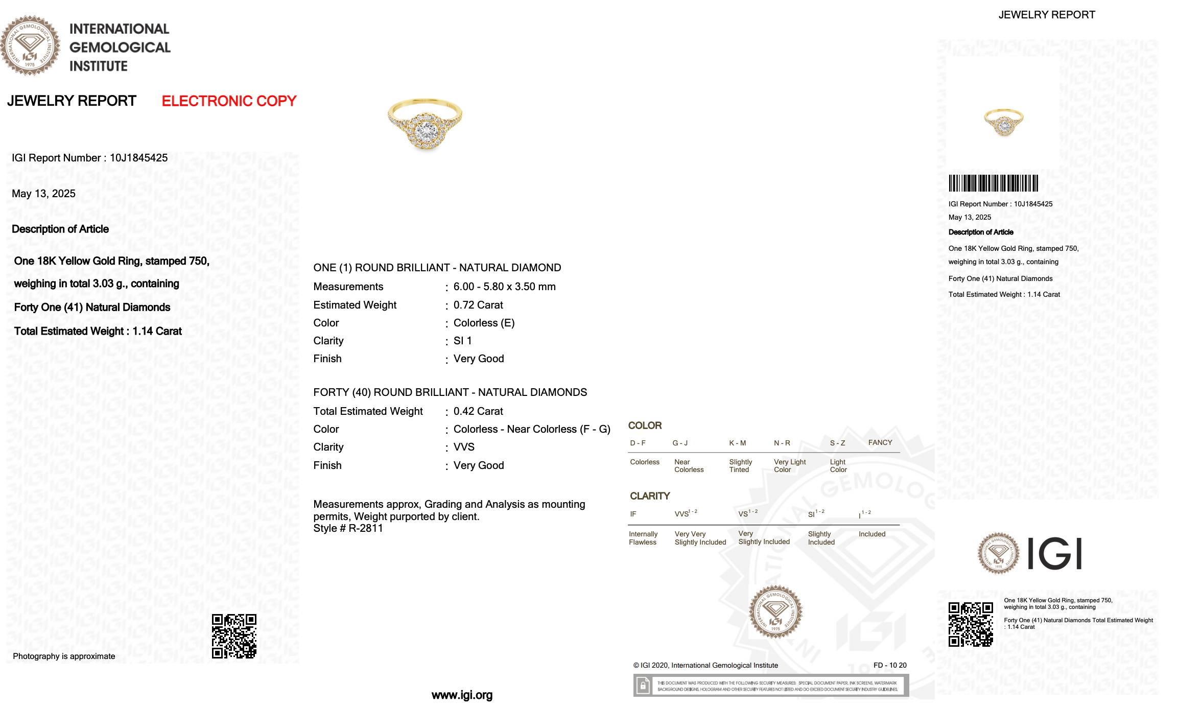 Dazzling 1.14ct Diamonds Halo Ring in 18k Yellow Gold - IGI Certified en venta 1