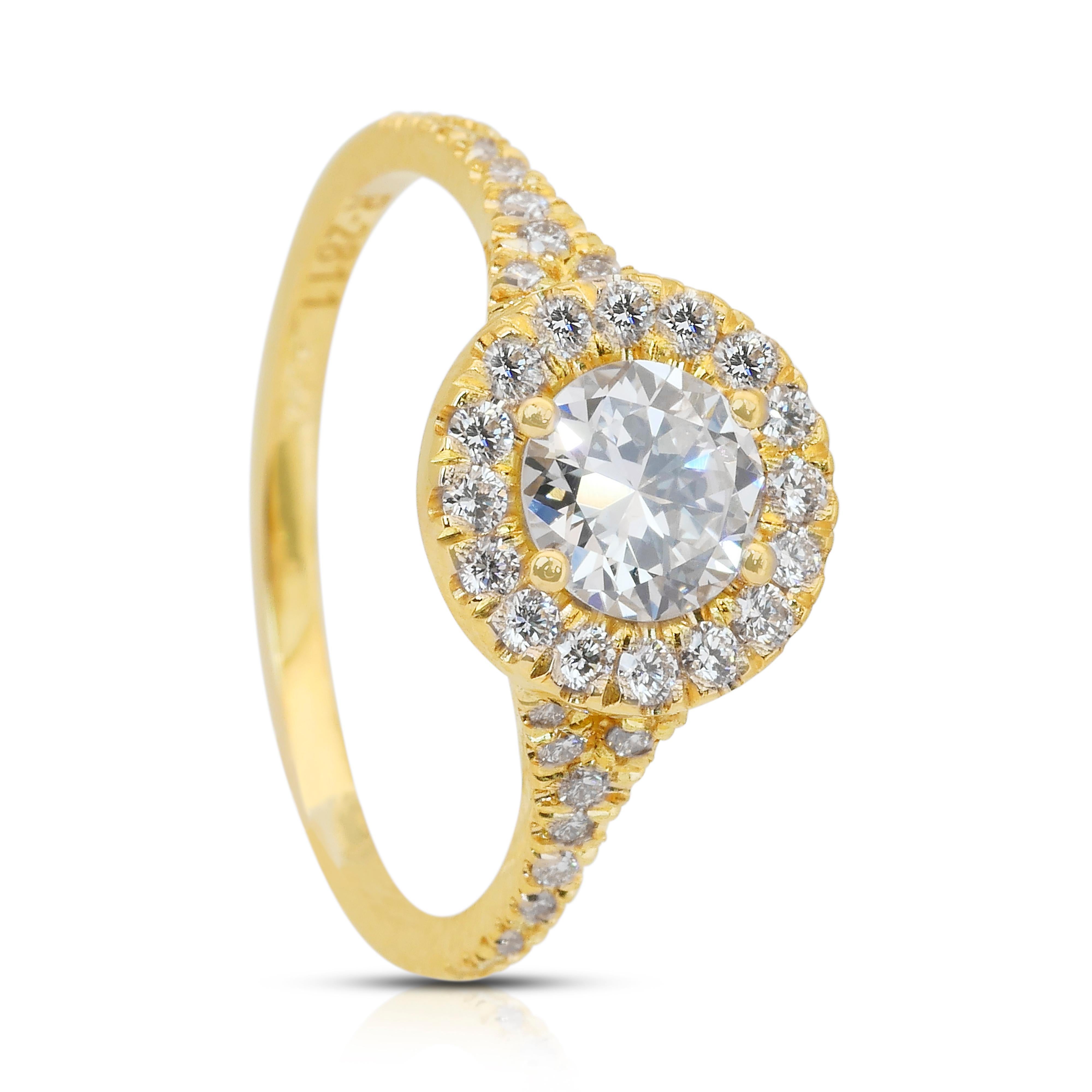 Dazzling 1.14ct Diamonds Halo Ring in 18k Yellow Gold - IGI Certified en venta 3