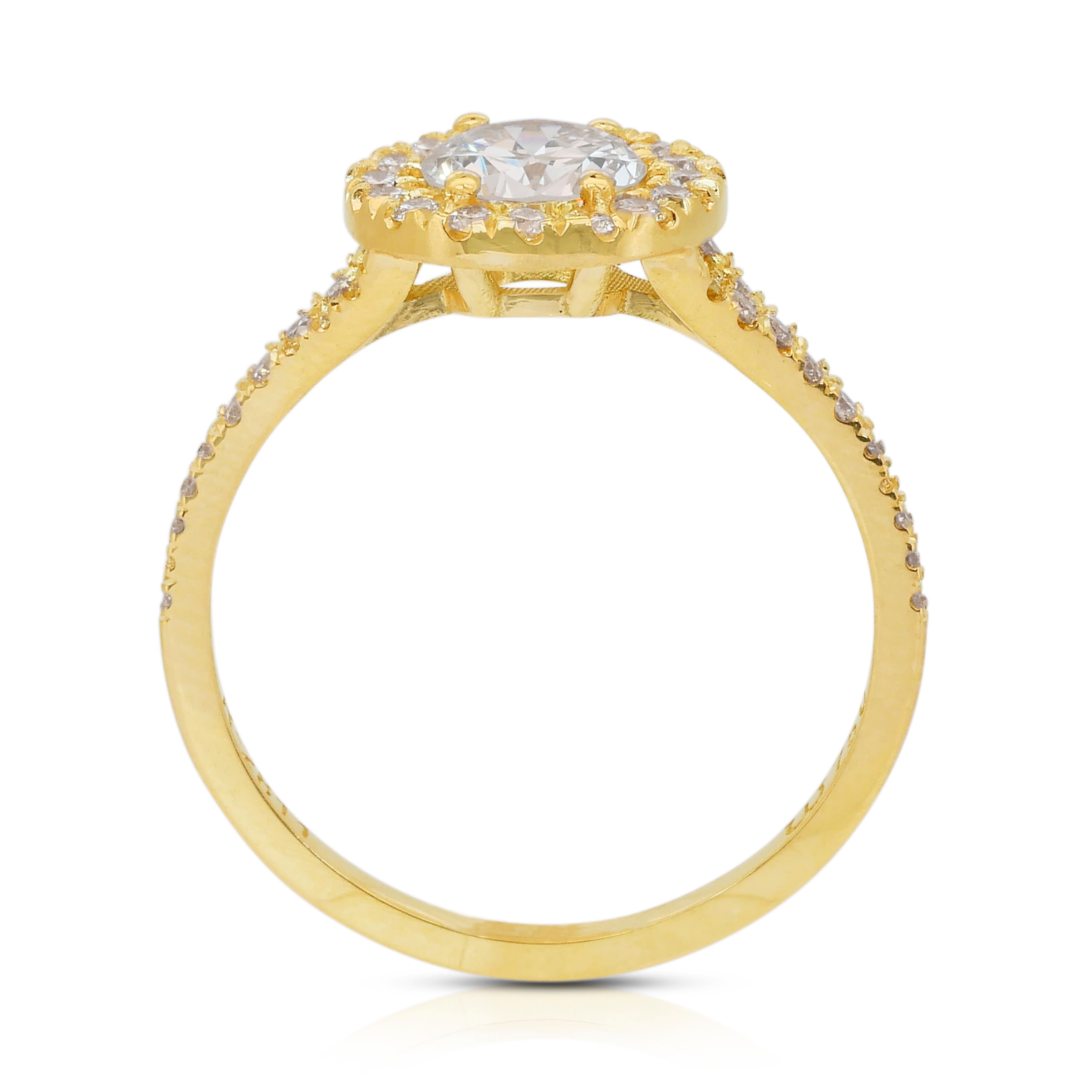 Dazzling 1.14ct Diamonds Halo Ring in 18k Yellow Gold - IGI Certified en venta 4