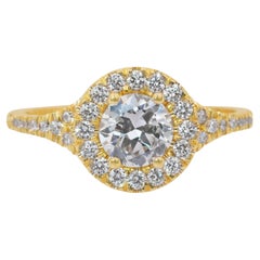 Dazzling 1.14ct Diamonds Halo Ring in 18k Yellow Gold - IGI Certified
