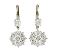 Dazzling 1.15 Carat Diamond Platinum Floral Cluster Drop Earrings