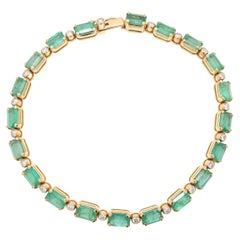 11,5 Karat natürliches Smaragd-Diamant-Hochzeits-Tennisarmband aus 14K Gelbgold