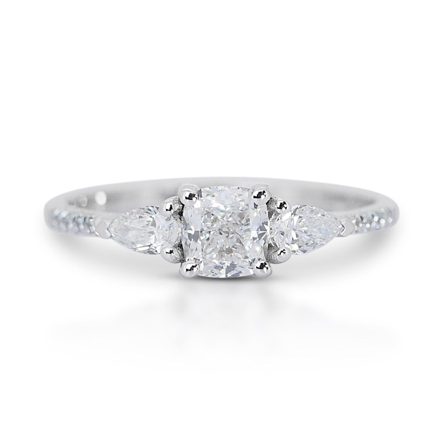 Abbagliante anello a tre pietre con doppio diamante eccellente taglio ideale da 1,17 ct. in vendita 2