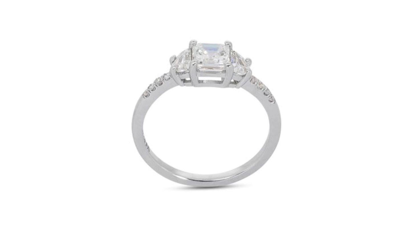 Asscher Cut Dazzling 1.21 Carat Asscher Diamond Ring in 18K White Gold For Sale