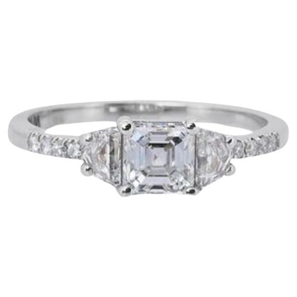 Dazzling 1.21 Carat Asscher Diamond Ring in 18K White Gold For Sale