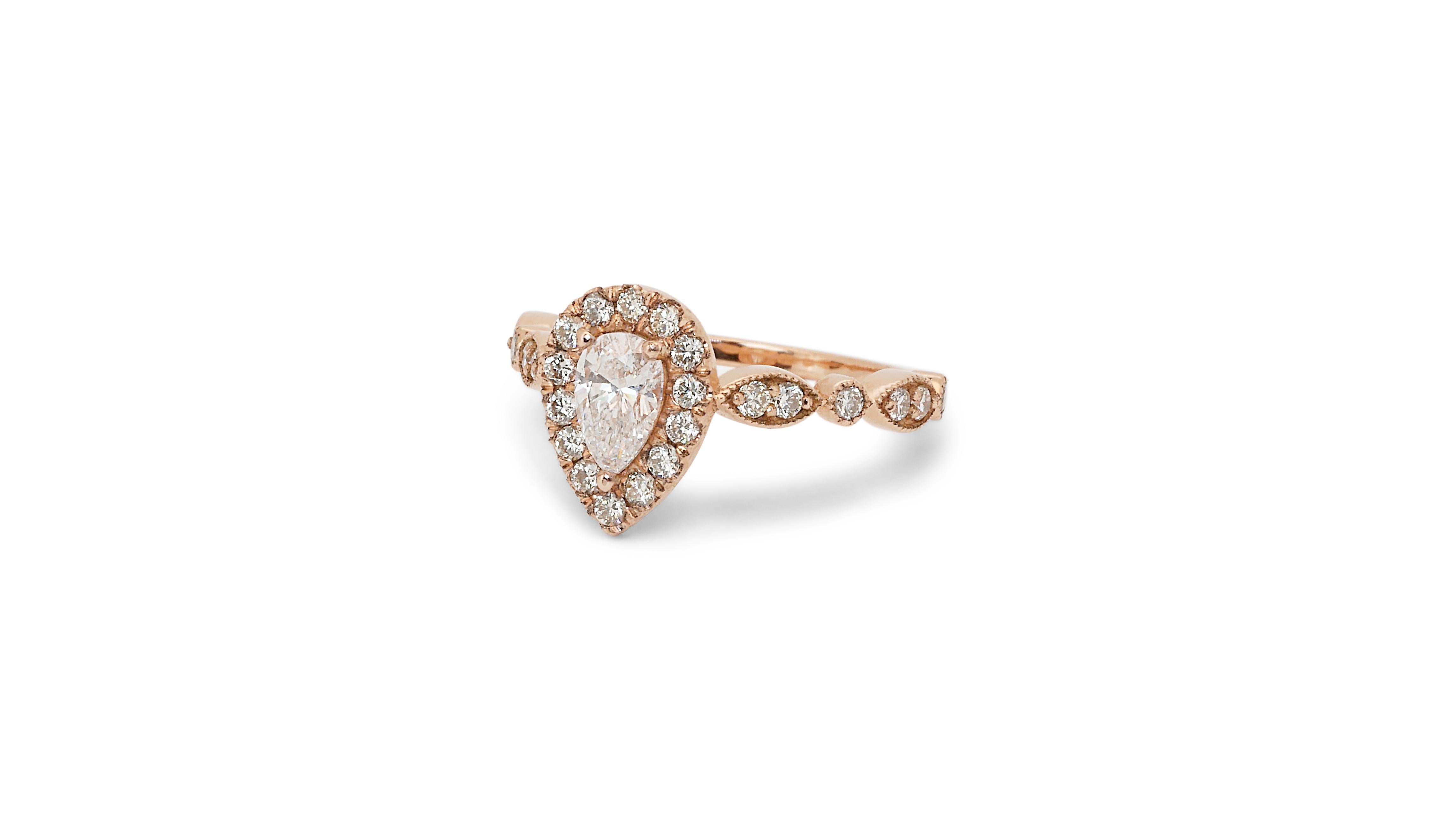 Pear Cut Dazzling 1.21ct Double Excellent Ideal Cut Diamond Halo Ring - GIA Certified For Sale