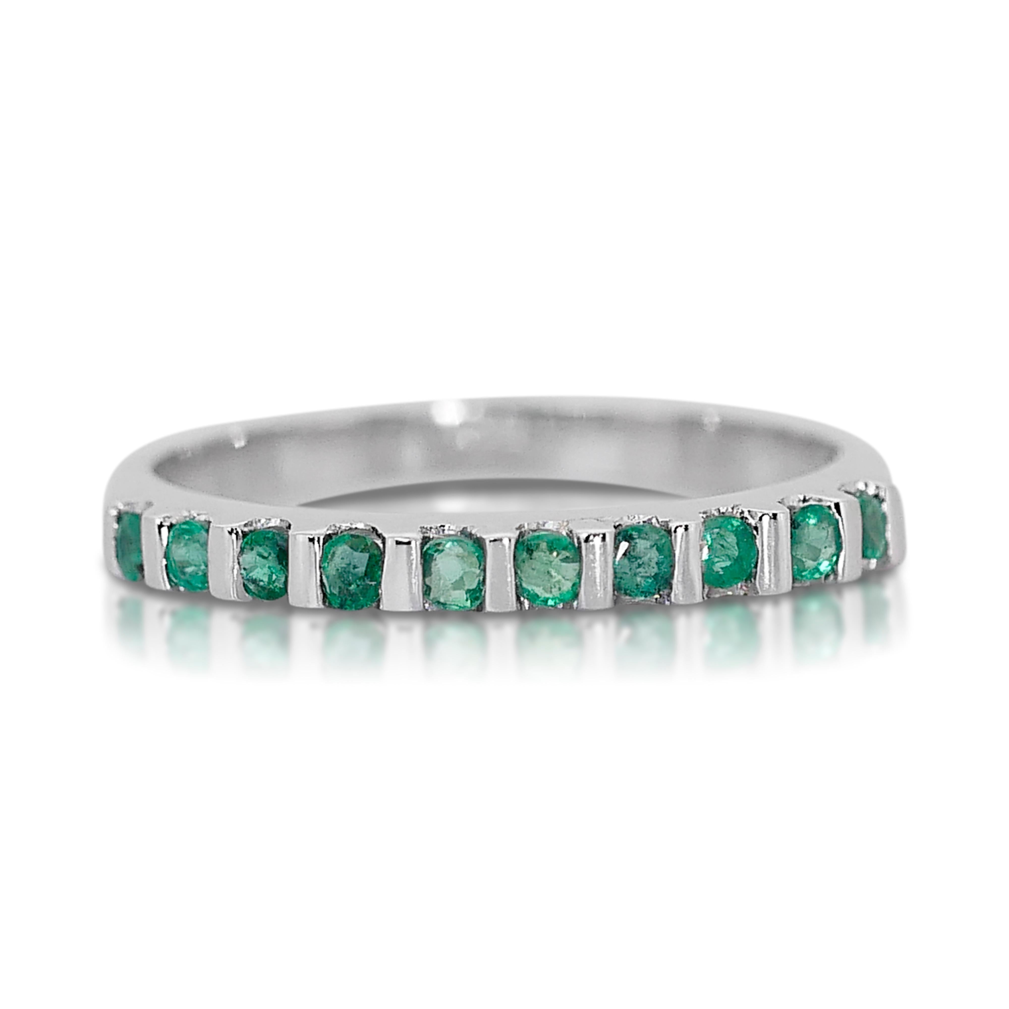 Dazzling 1.22 ct Emerald, Sapphire, Ruby, & Diamond Band Rings in 14k White Gold For Sale 5