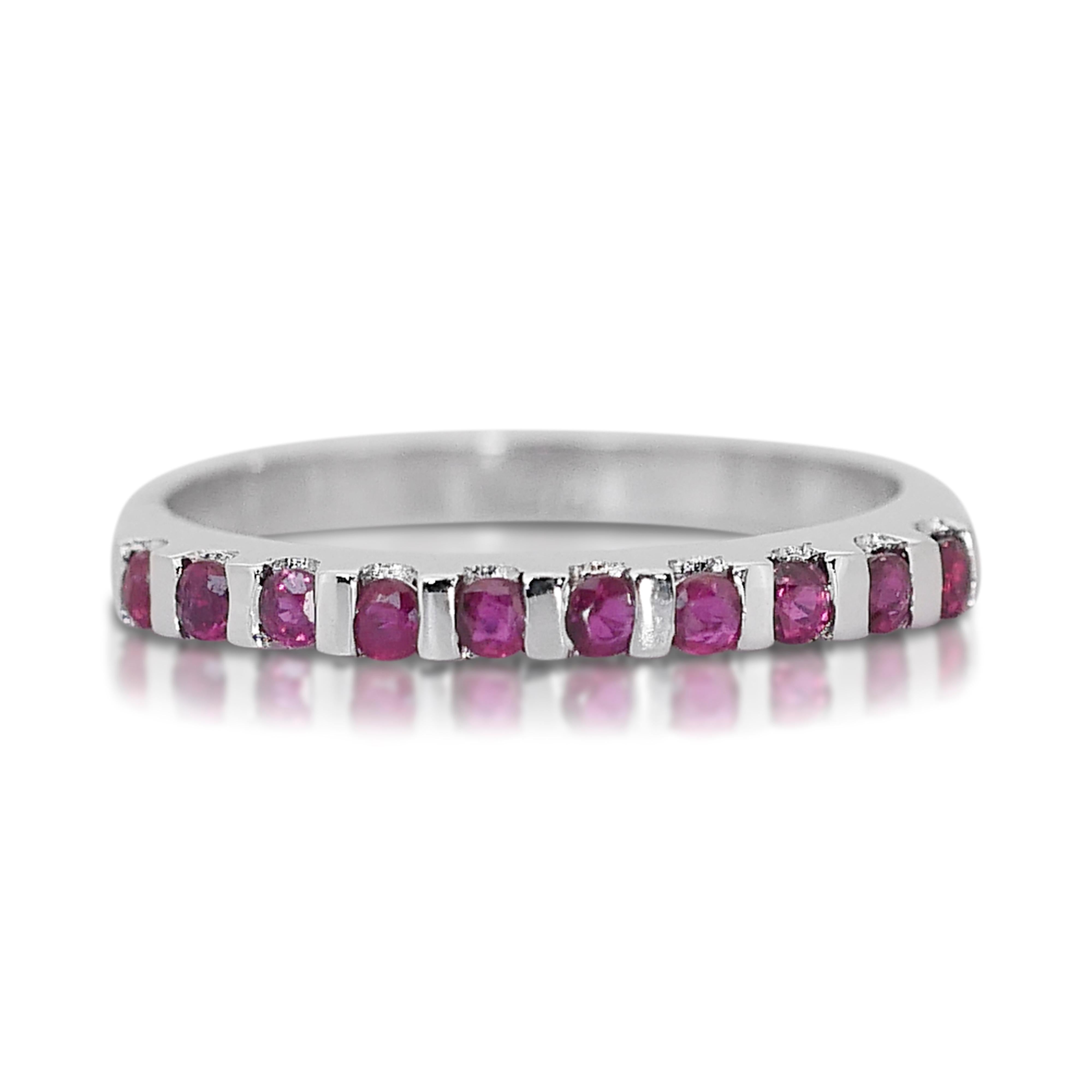Dazzling 1.22 ct Emerald, Sapphire, Ruby, & Diamond Band Rings in 14k White Gold For Sale 7