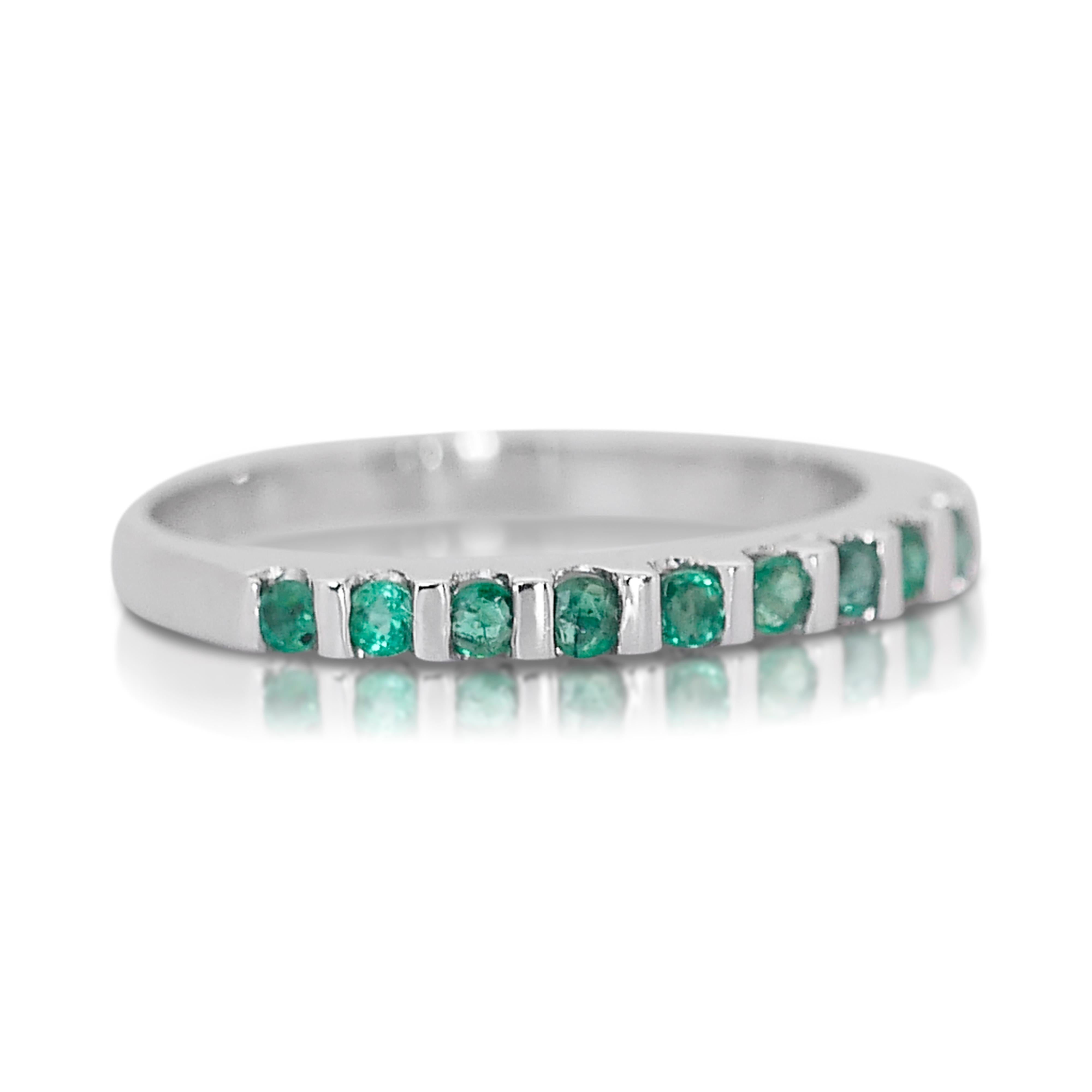 Dazzling 1.22 ct Emerald, Sapphire, Ruby, & Diamond Band Rings in 14k White Gold For Sale 4