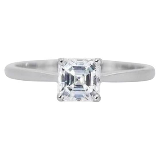 Dazzling 1.25 Carat Asscher Diamond Ring in 18K White Gold For Sale