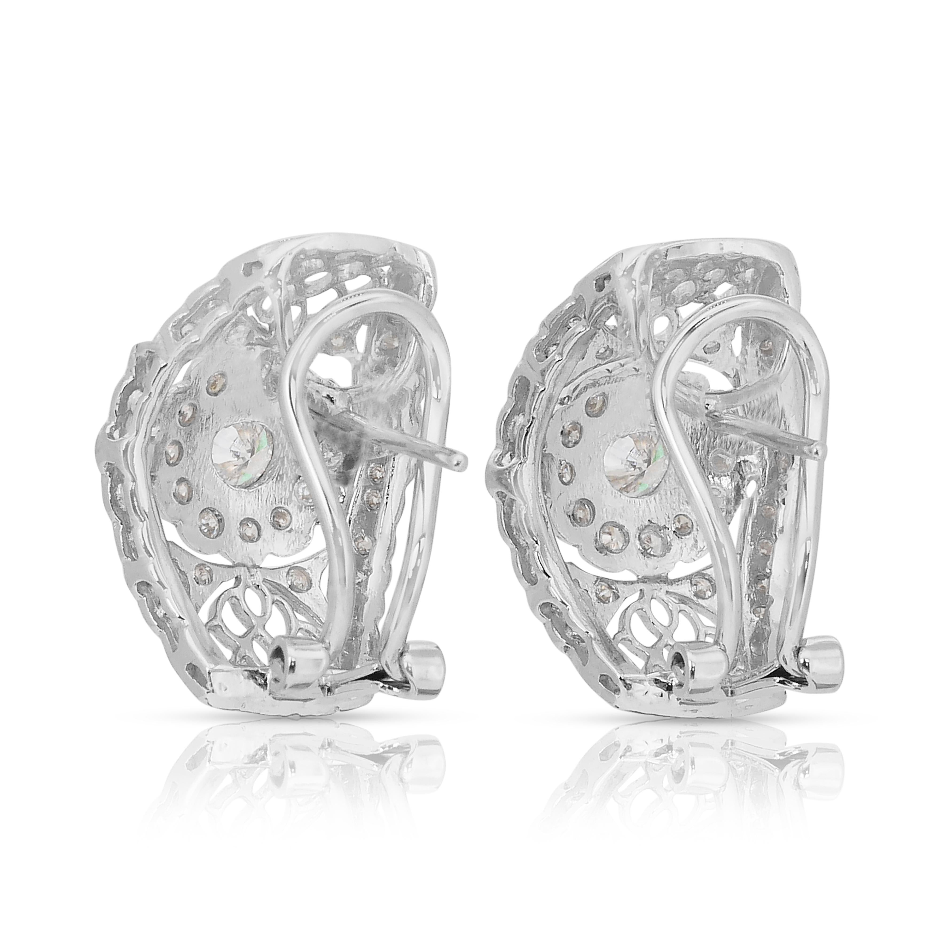 Boucles d'oreilles éblouissantes en or blanc 18 carats de 1,25 ct de diamants - certifiées IGI Pour femmes en vente