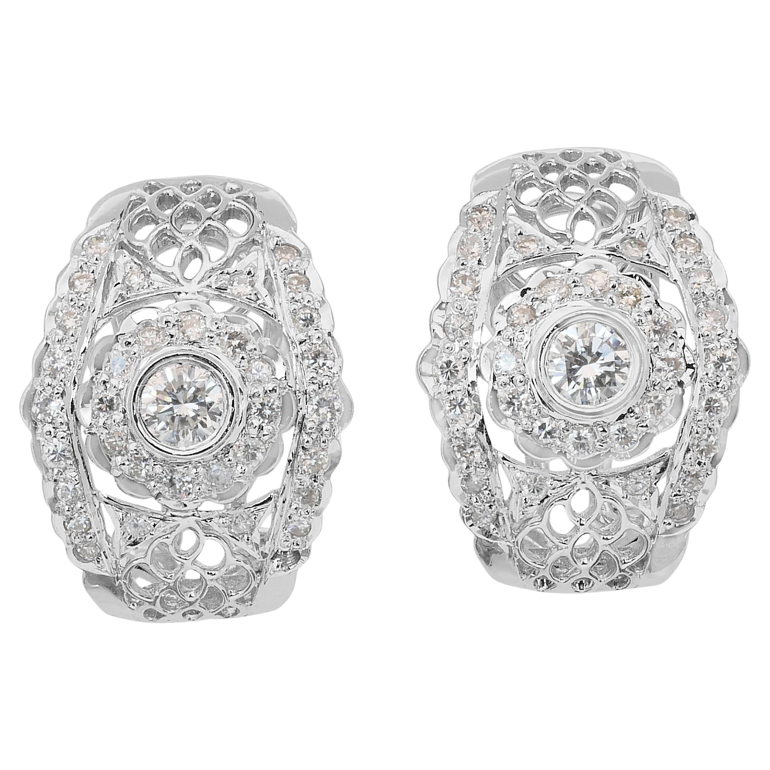 Boucles d
oreilles éblouissantes en or blanc 18 carats de 1,25 ct de diamants - certifiées IGI