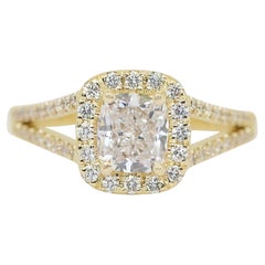 Dazzling 1.25ct Diamonds Halo Ring in 14k Yellow Gold - IGI Certified