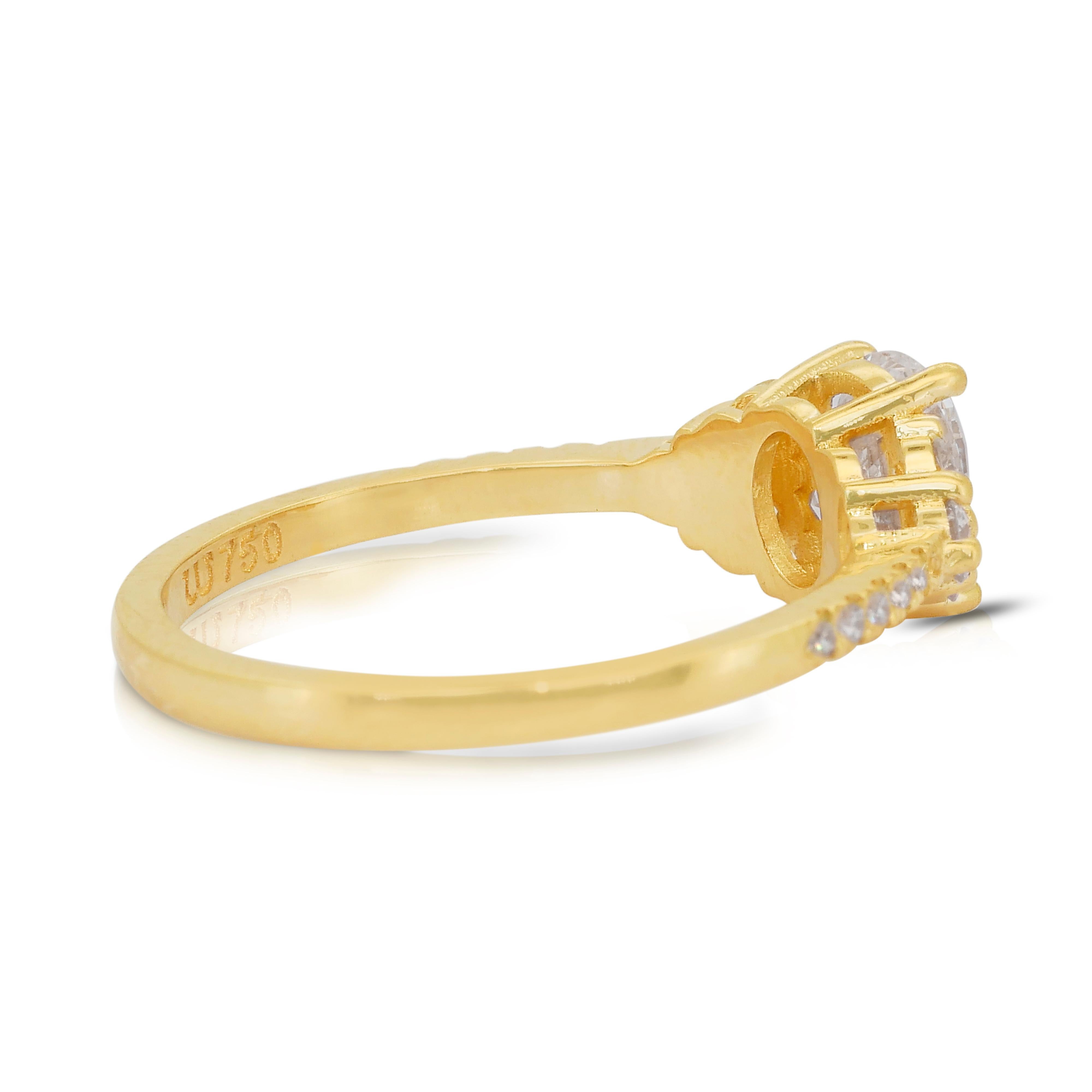 Éblouissante bague en or jaune 18 carats avec pavé de 1,27 ct de diamants - certifiée IGI Neuf - En vente à רמת גן, IL