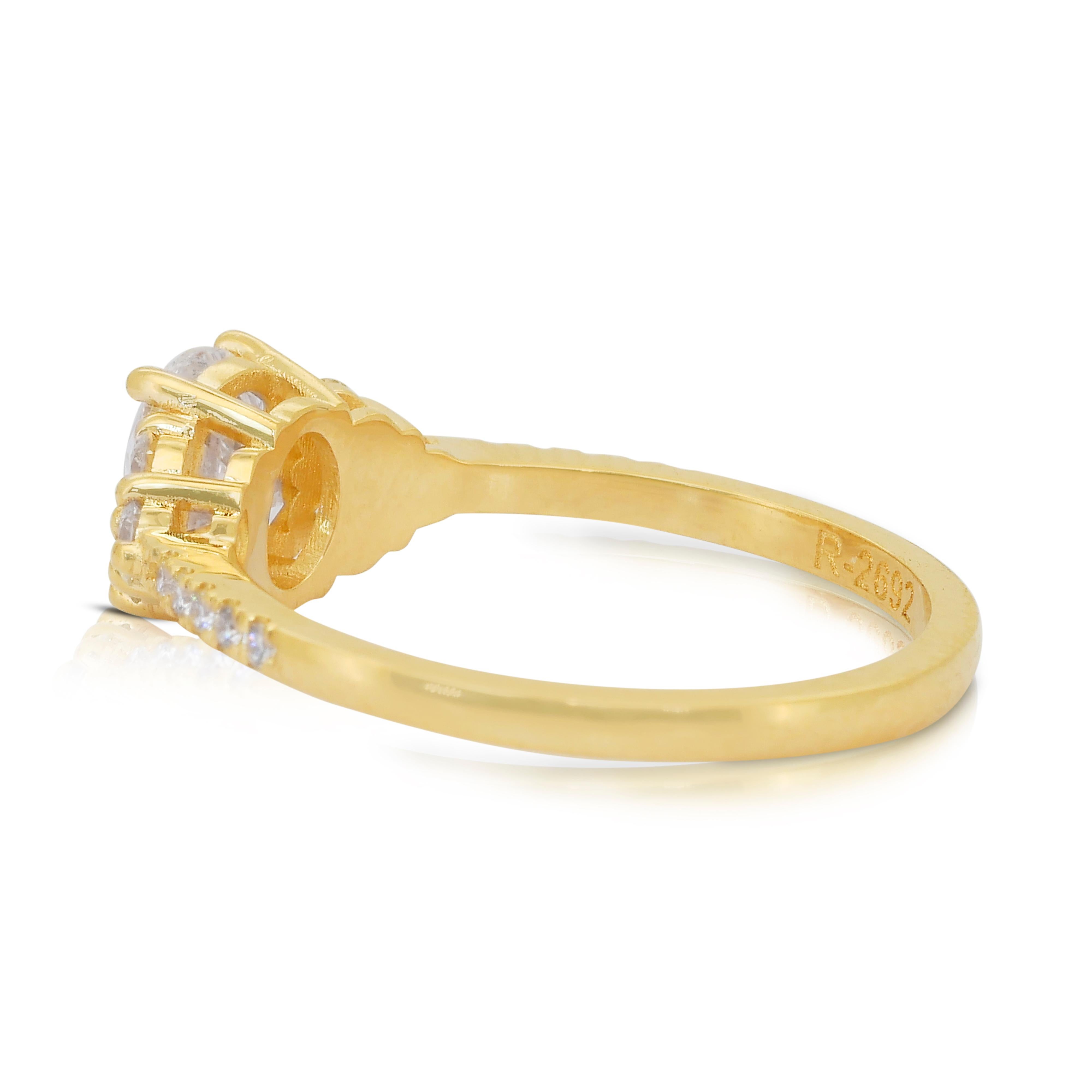 Éblouissante bague en or jaune 18 carats avec pavé de 1,27 ct de diamants - certifiée IGI Pour femmes en vente