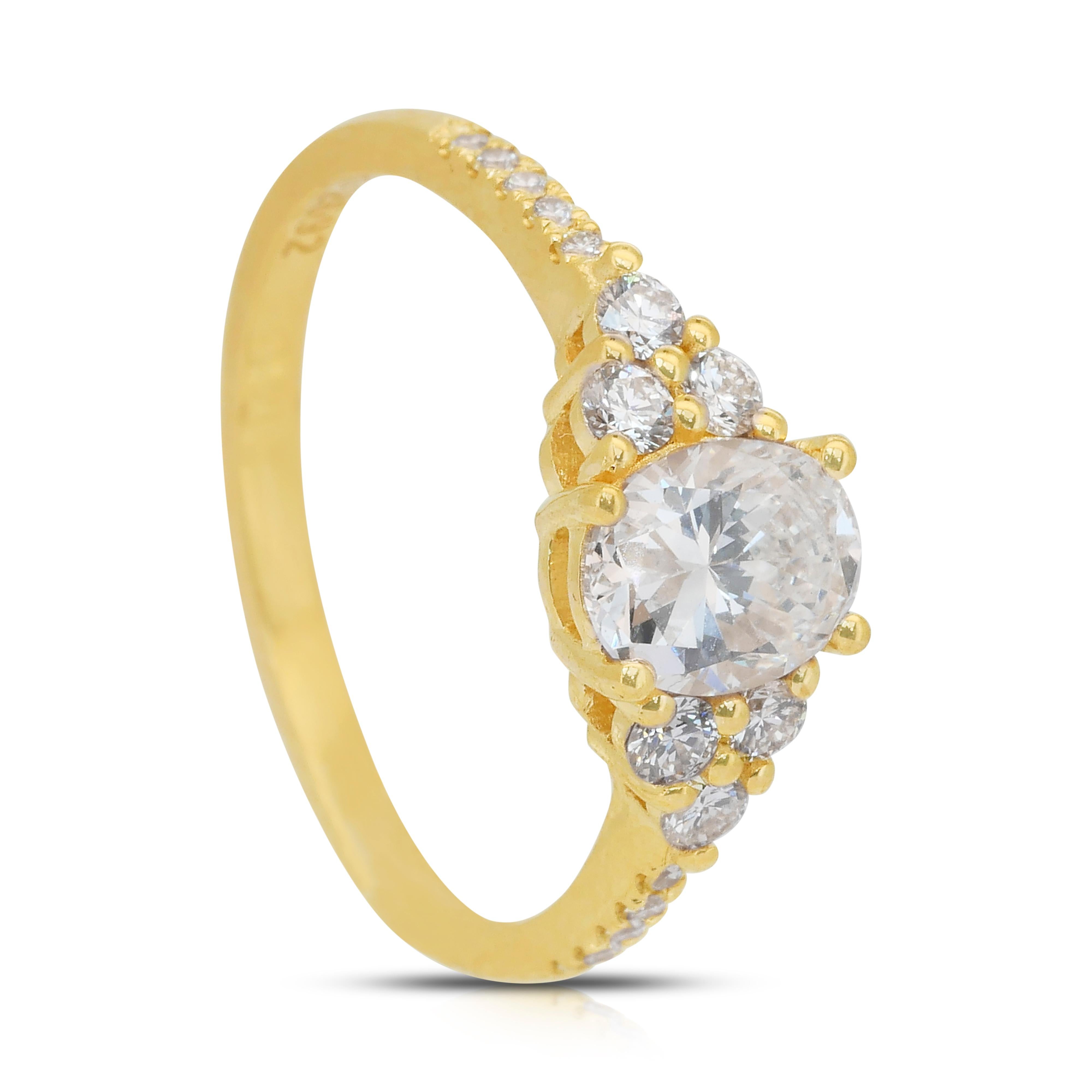 Éblouissante bague en or jaune 18 carats avec pavé de 1,27 ct de diamants - certifiée IGI en vente 3