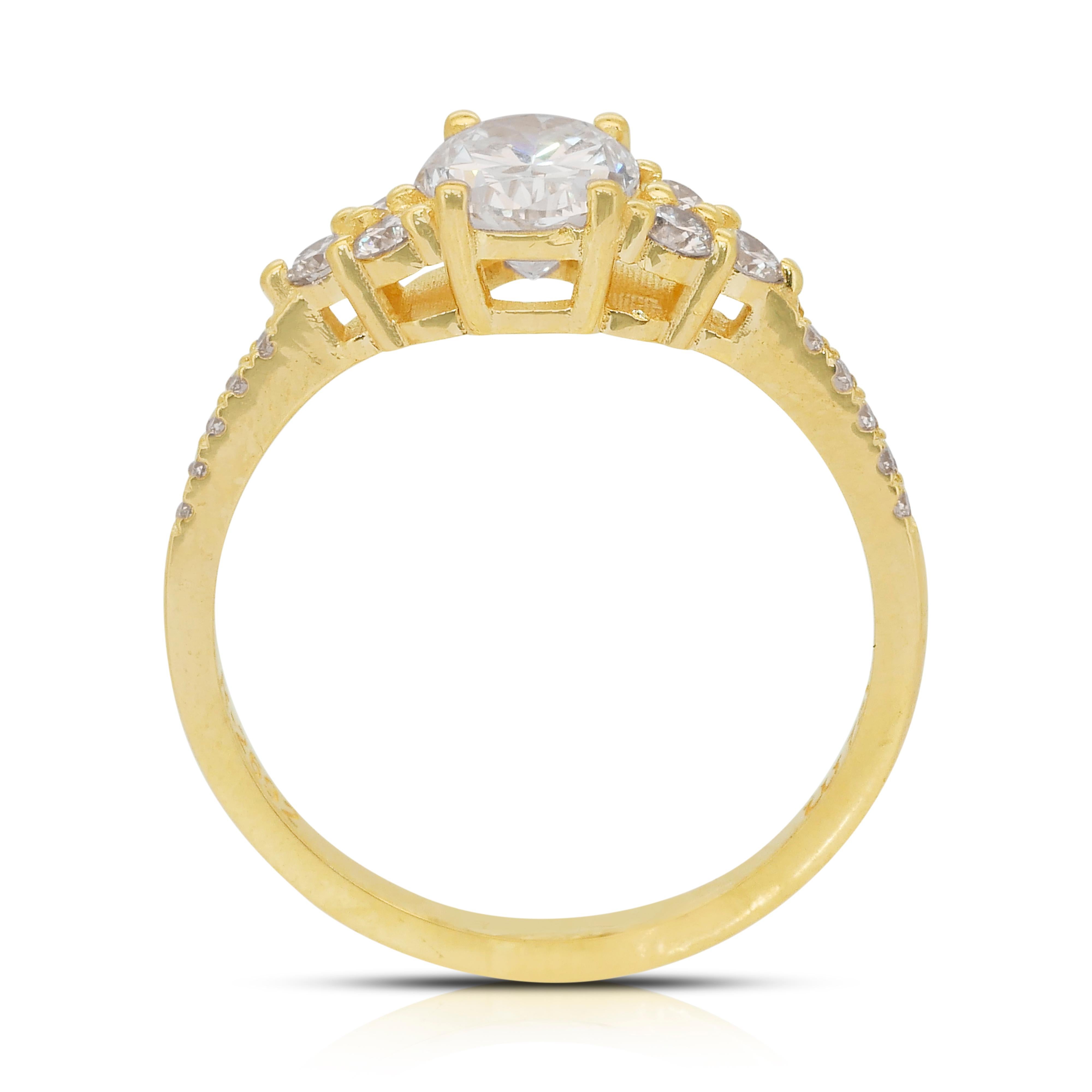 Éblouissante bague en or jaune 18 carats avec pavé de 1,27 ct de diamants - certifiée IGI en vente 4