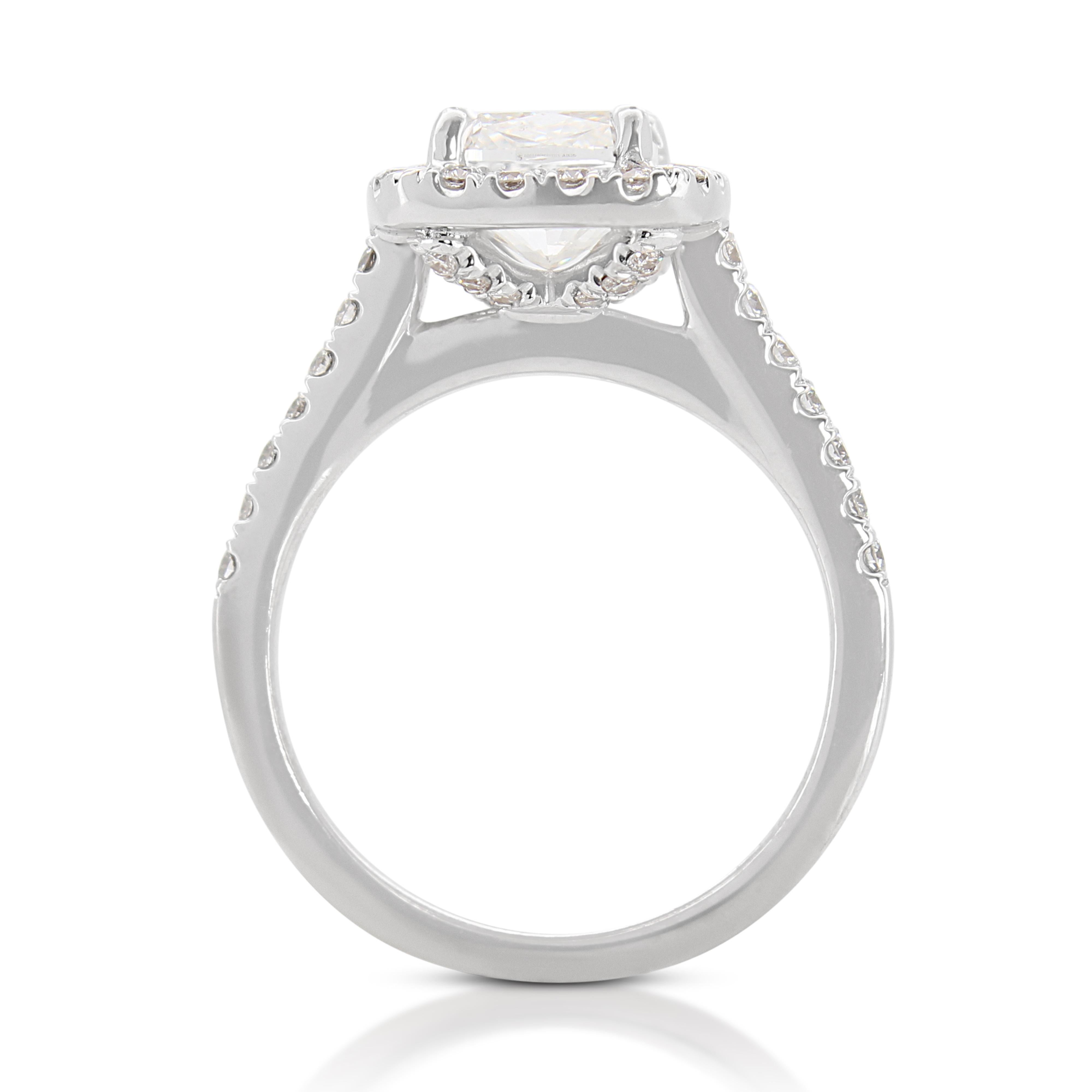 Dazzling 1.30ct Diamond Halo Ring with Side Diamonds in 18k White Gold For Sale 1